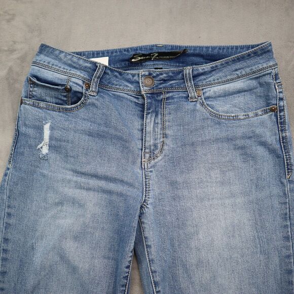 Seven 7 Premium Pants Womens 8 Blue Embroidered Mid Rise Ankle Straight Jeans - Picture 10 of 16